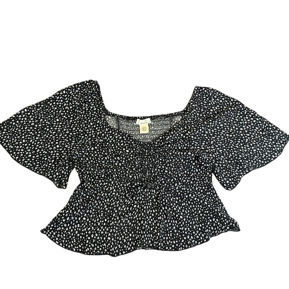 Urban Romantics Women's Crop Top L Black Flutter Sleeve Smocked Whimsigoth Boho